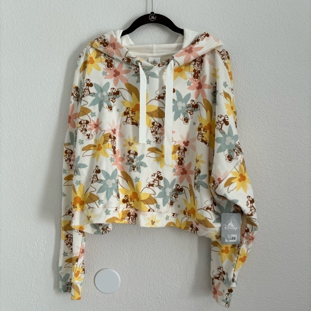 NWT Disney Women's Size XL Multicolor Floral Minnie Mouse Cropped Sweatshirt